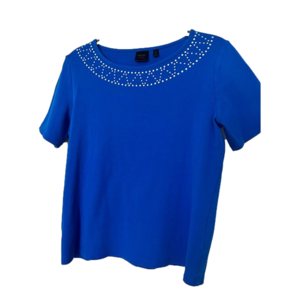 Rafaella Stud Embellished Cotton Short Sleeve Top